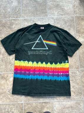 Vintage Liquid Blue Pink Floyd Dark Side of the Moon Rainbow Tie Dye T-Shirt